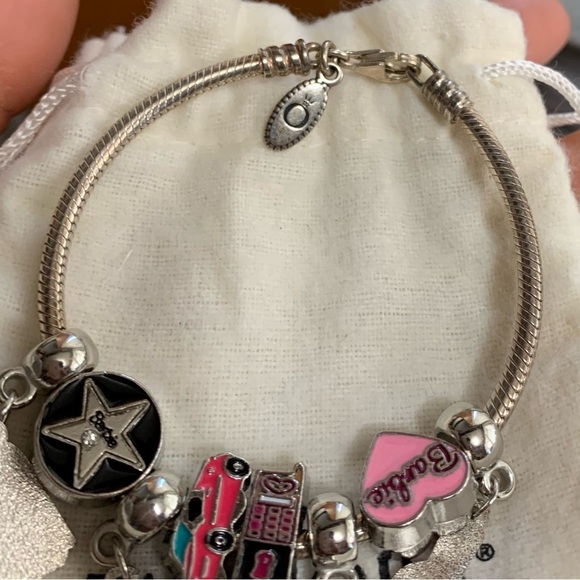 Pandora Snake Chain Lobster Clasp Bracelet w/ 8 New Barbie Theme Charms - Picture 6 of 10